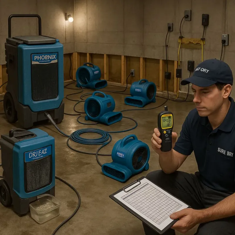 Structural Drying and Dehumidification process in Harristown, IL